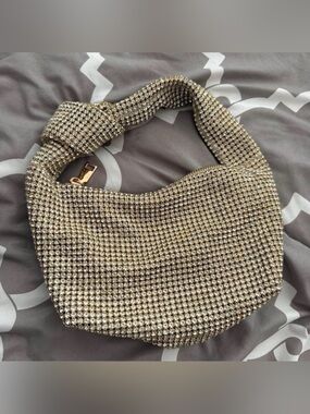 Madison West Gold Crystal Mesh Shoulder Bag